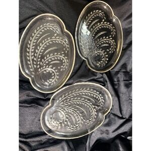 3 VTG Federal Glass Homestead Hospitality Snack Plate Wheat Pattern Clear (2639)
